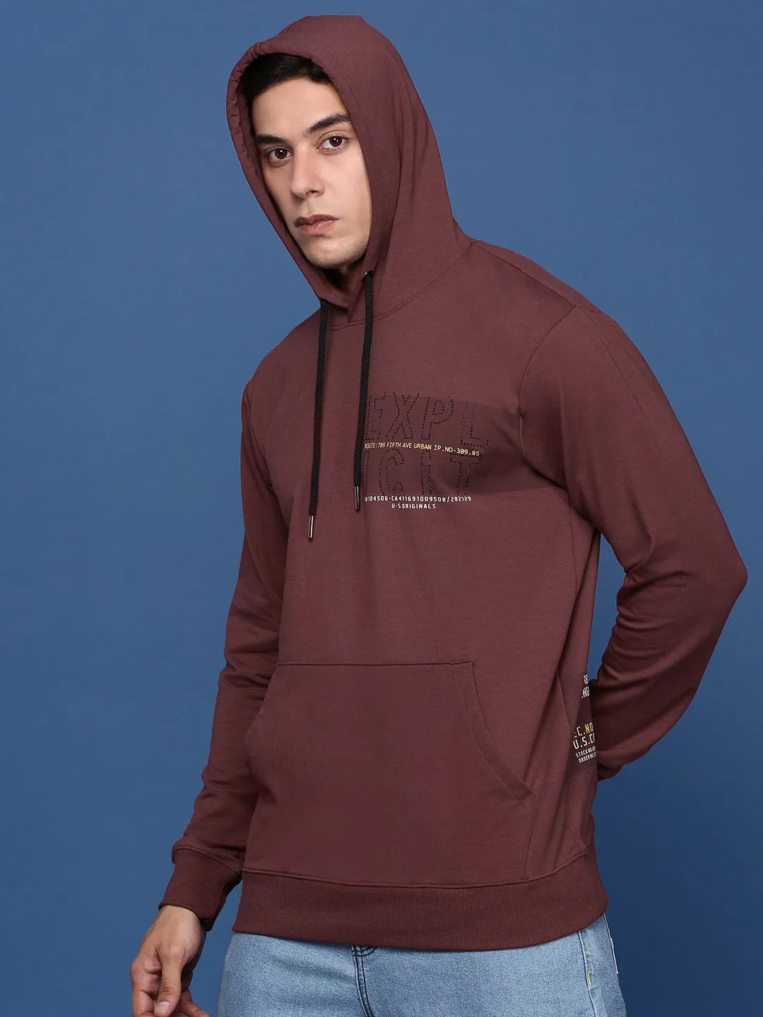 Men Hooded Solid Maroon Pullover