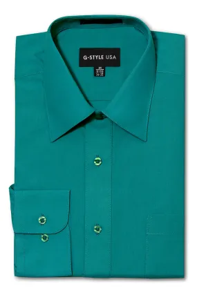 Men's Basic Solid Color Button Up Dress Shirt (Teal)