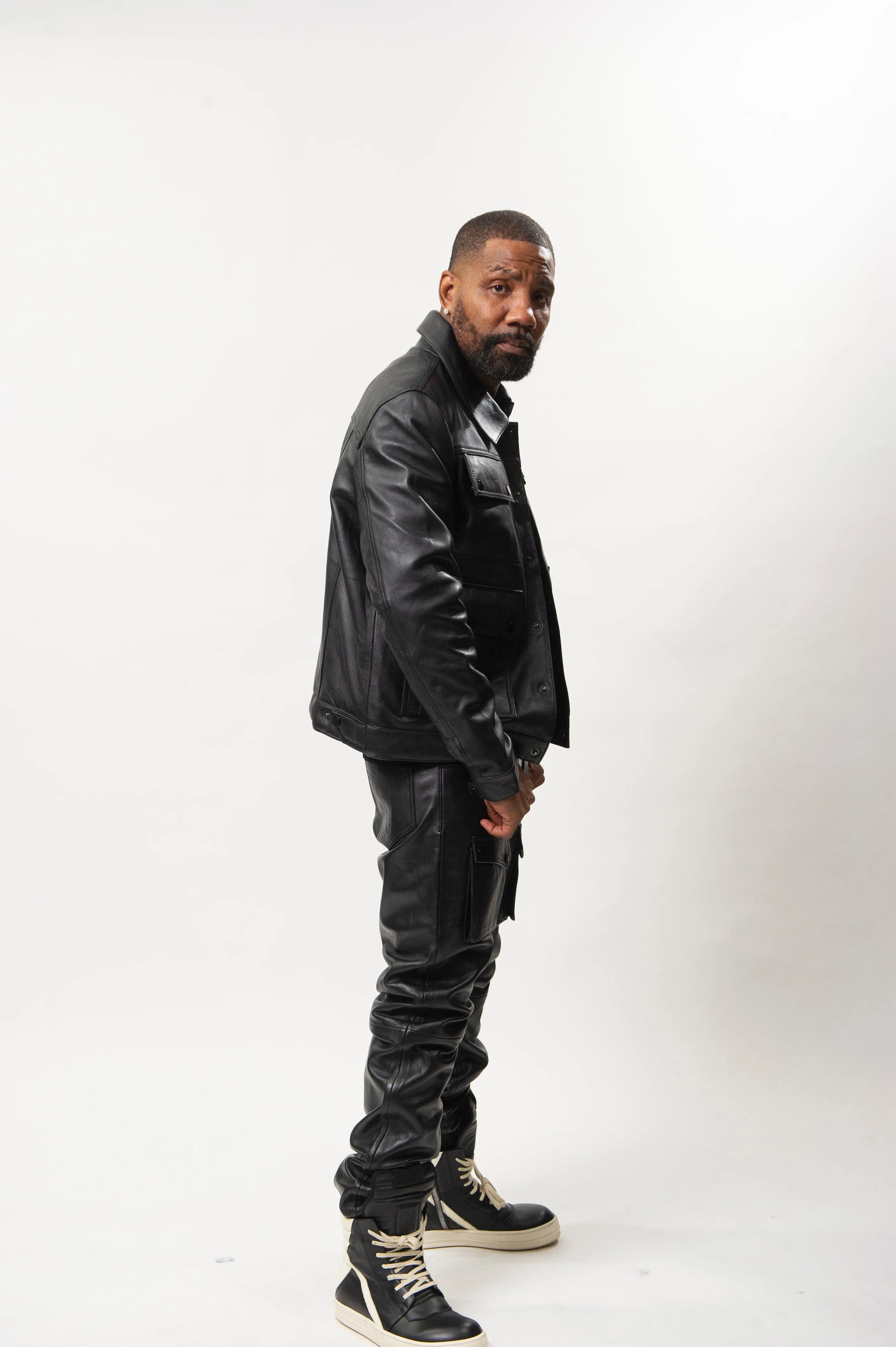 Men's Jax 2.0 Jean Jacket & Leather Cargo Pants [Black]