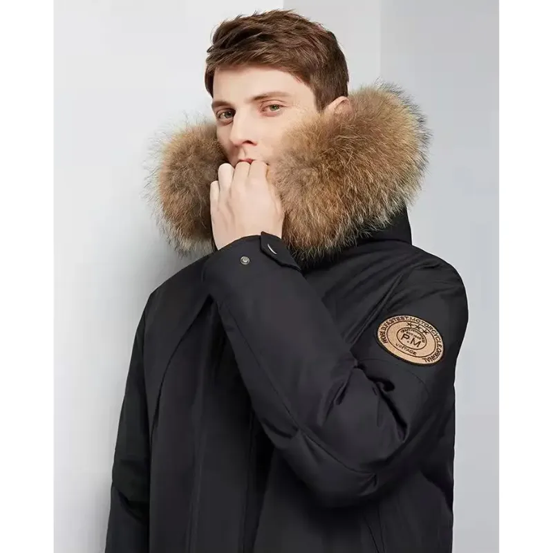 Men's parka winter jacket with fur hood and windproof material