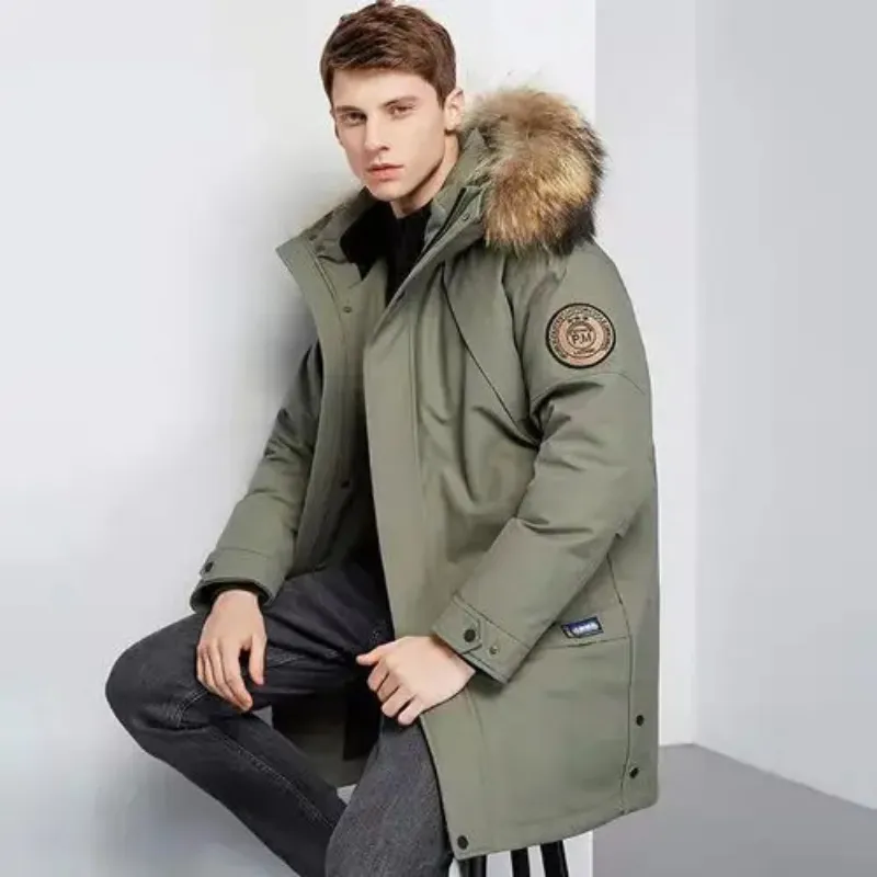 Men's parka winter jacket with fur hood and windproof material