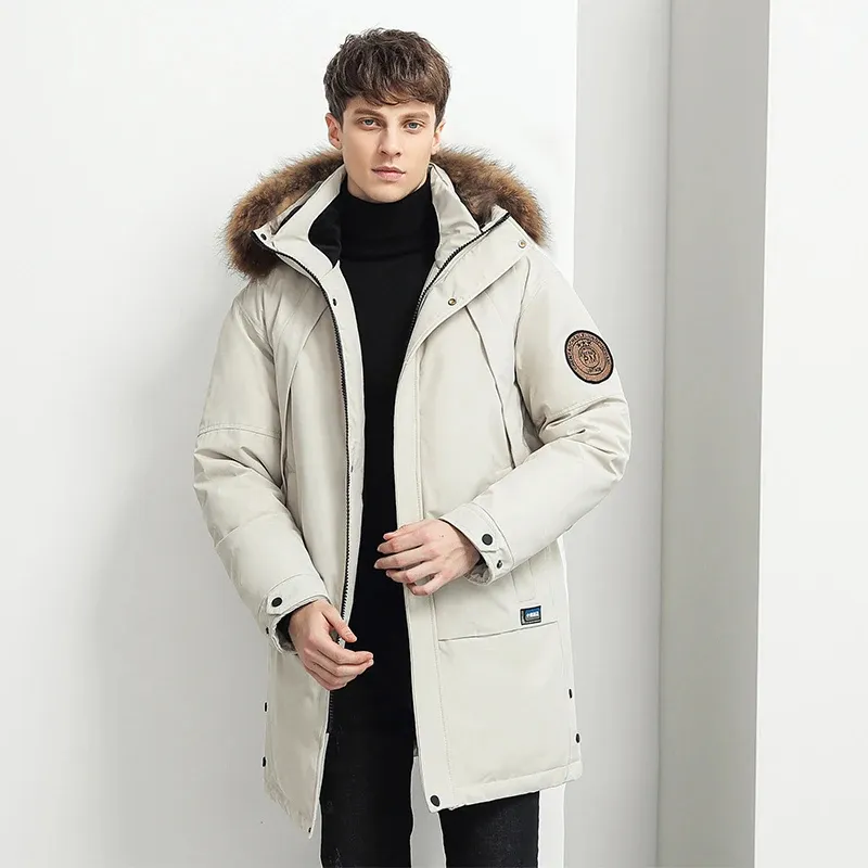 Men's parka winter jacket with fur hood and windproof material