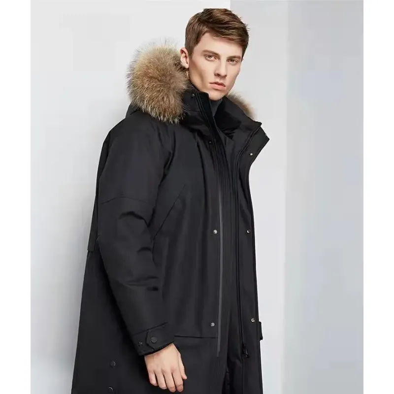 Men's parka winter jacket with fur hood and windproof material