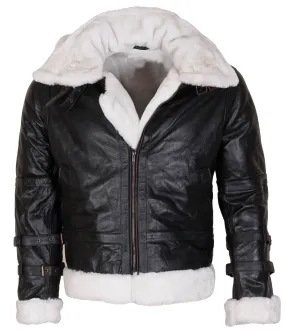 Men’s Shearling Black B3 Bomber Jacket with Hood