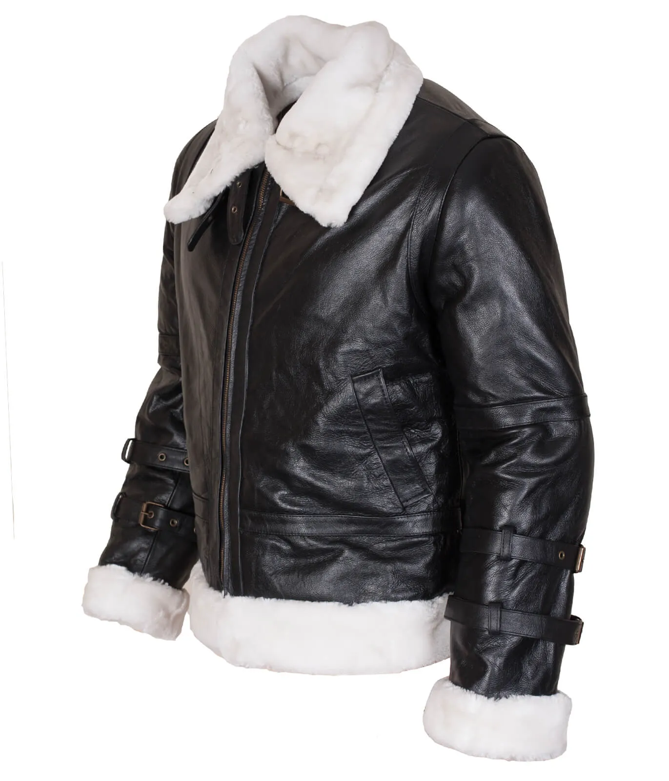 Men’s Shearling Black B3 Bomber Jacket with Hood