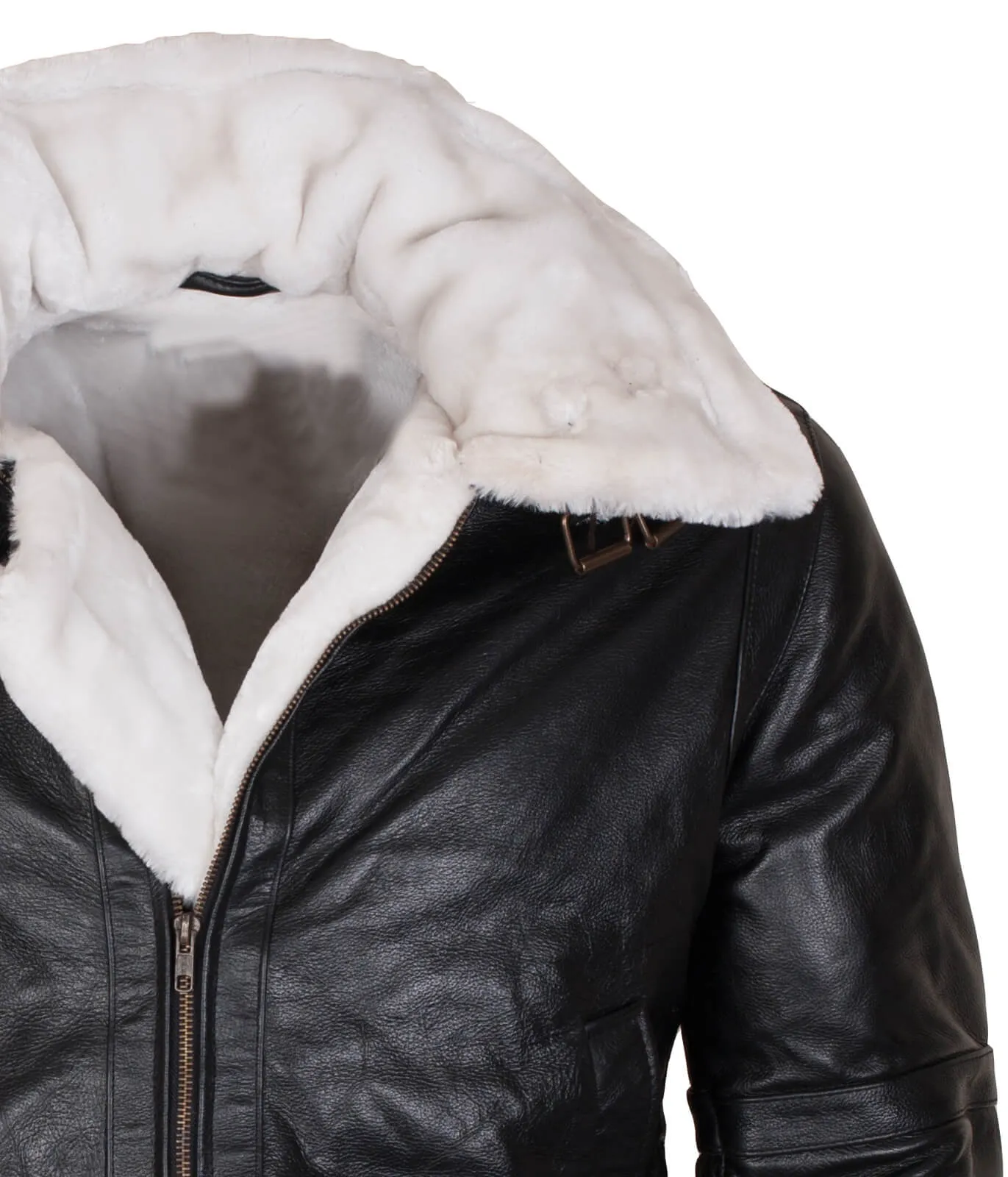 Men’s Shearling Black B3 Bomber Jacket with Hood