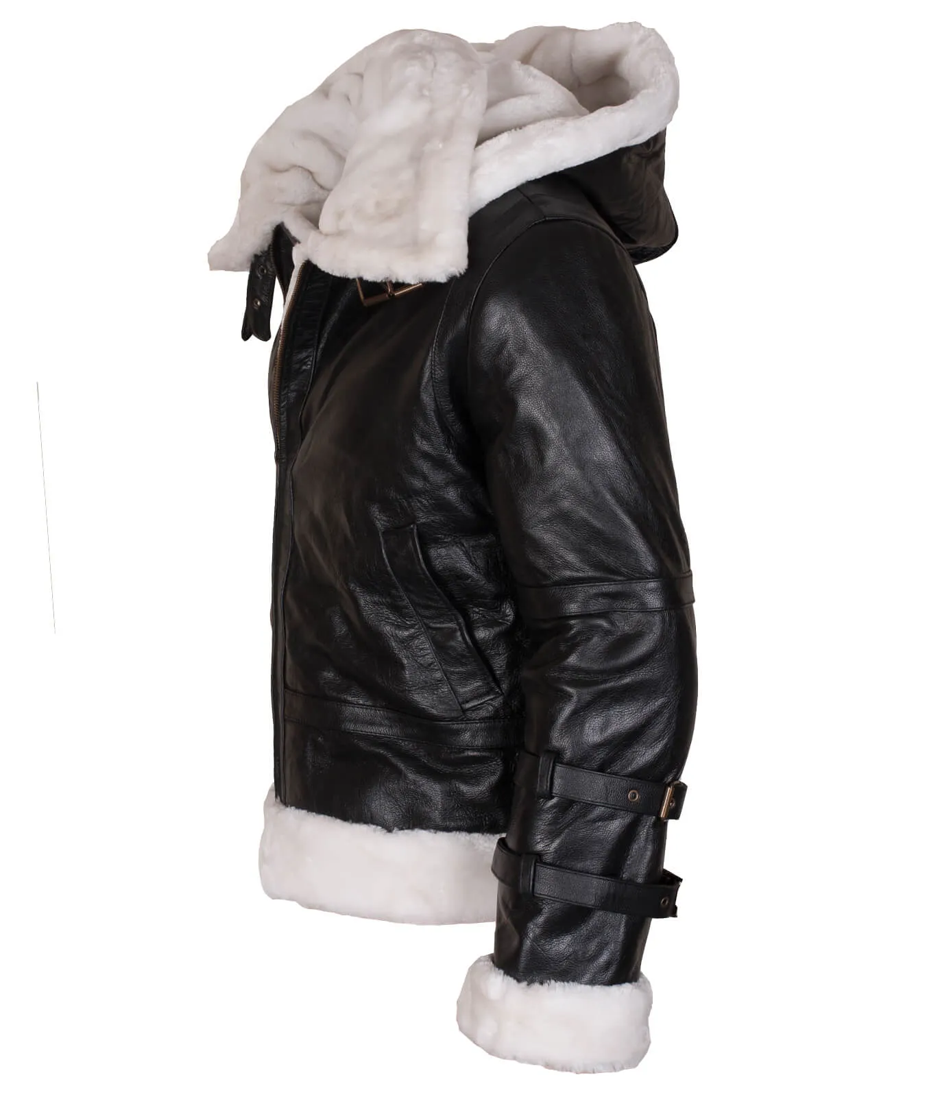 Men’s Shearling Black B3 Bomber Jacket with Hood