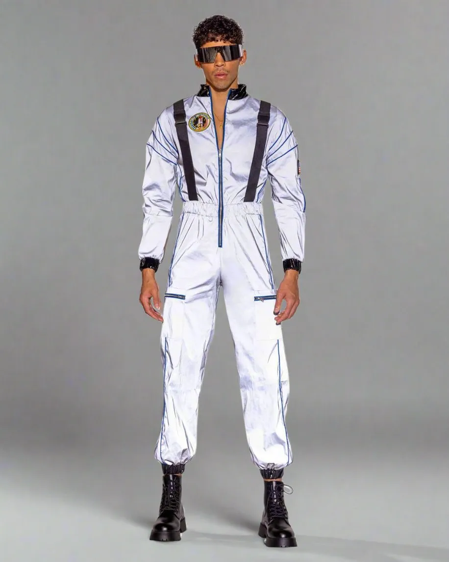 Men's Silver Space Astronaut Hunk Jumpsuit Halloween Cosplay Costume