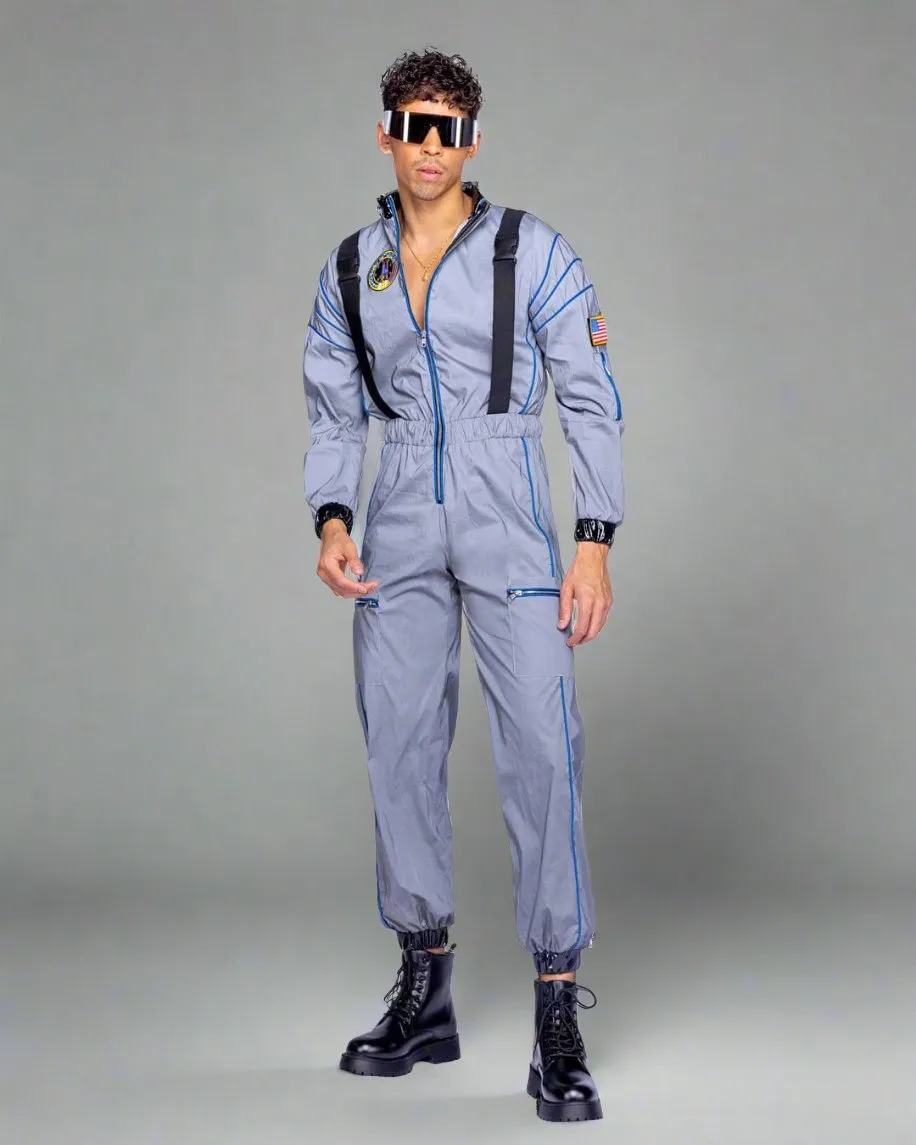 Men's Silver Space Astronaut Hunk Jumpsuit Halloween Cosplay Costume