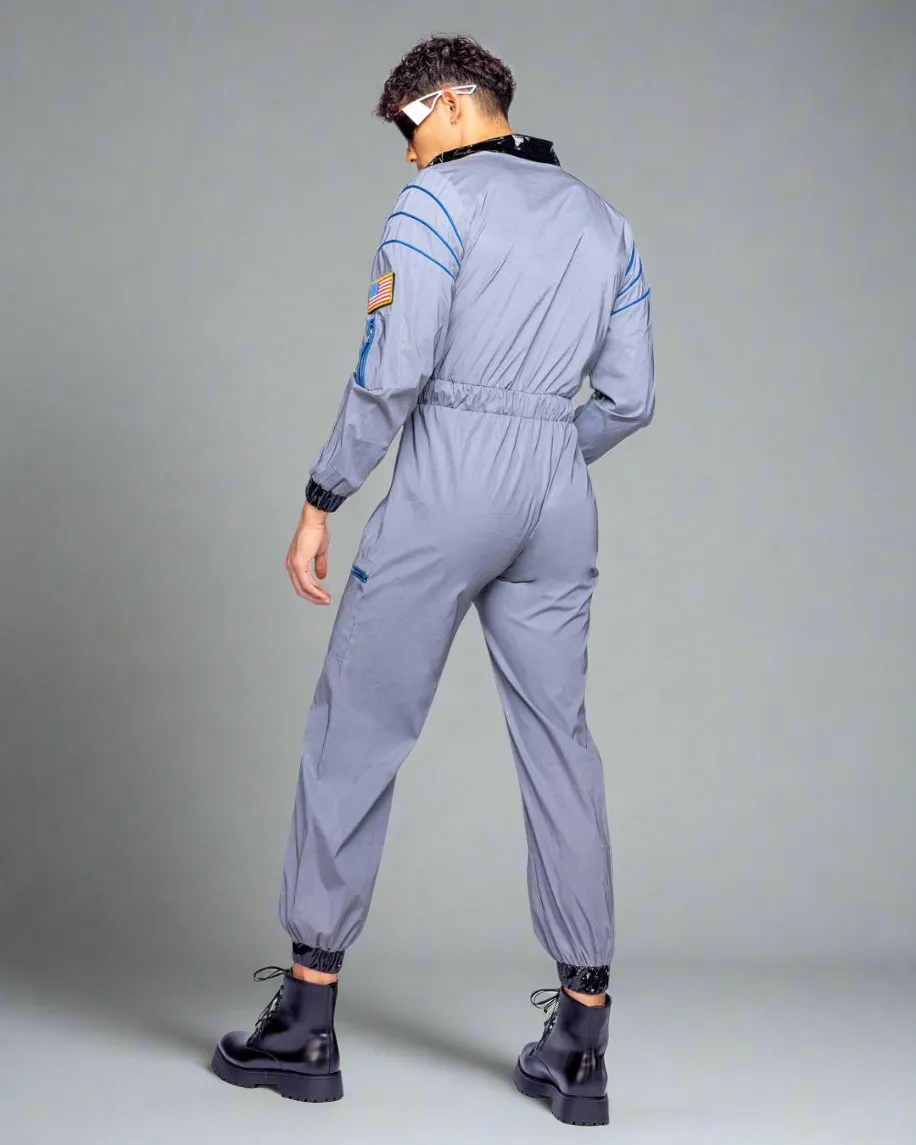 Men's Silver Space Astronaut Hunk Jumpsuit Halloween Cosplay Costume