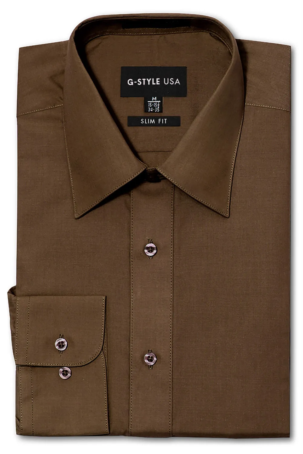 Men's Slim Fit Solid Color Dress Shirt (Brown)