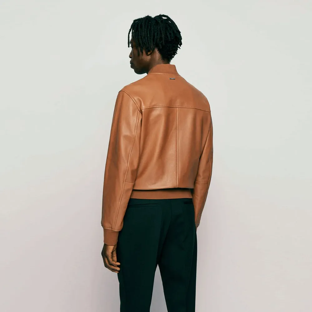 Men’s Tan Brown Leather Bomber Jacket