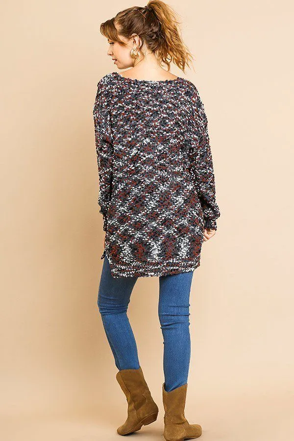 Multi Color Long Sleeve V-neck Soft Knit Pullover