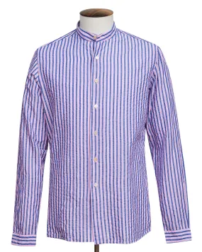 Navy & Rose Stripe Mandarin Collar Shirt