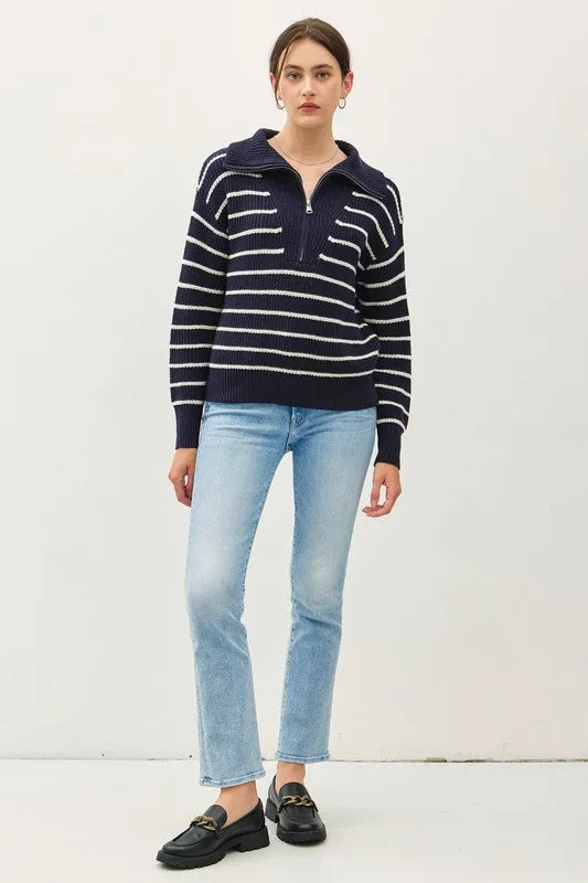 Navy Striped Zip Sweater Pullover