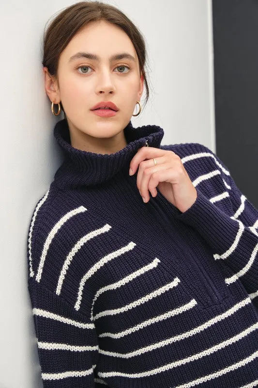 Navy Striped Zip Sweater Pullover