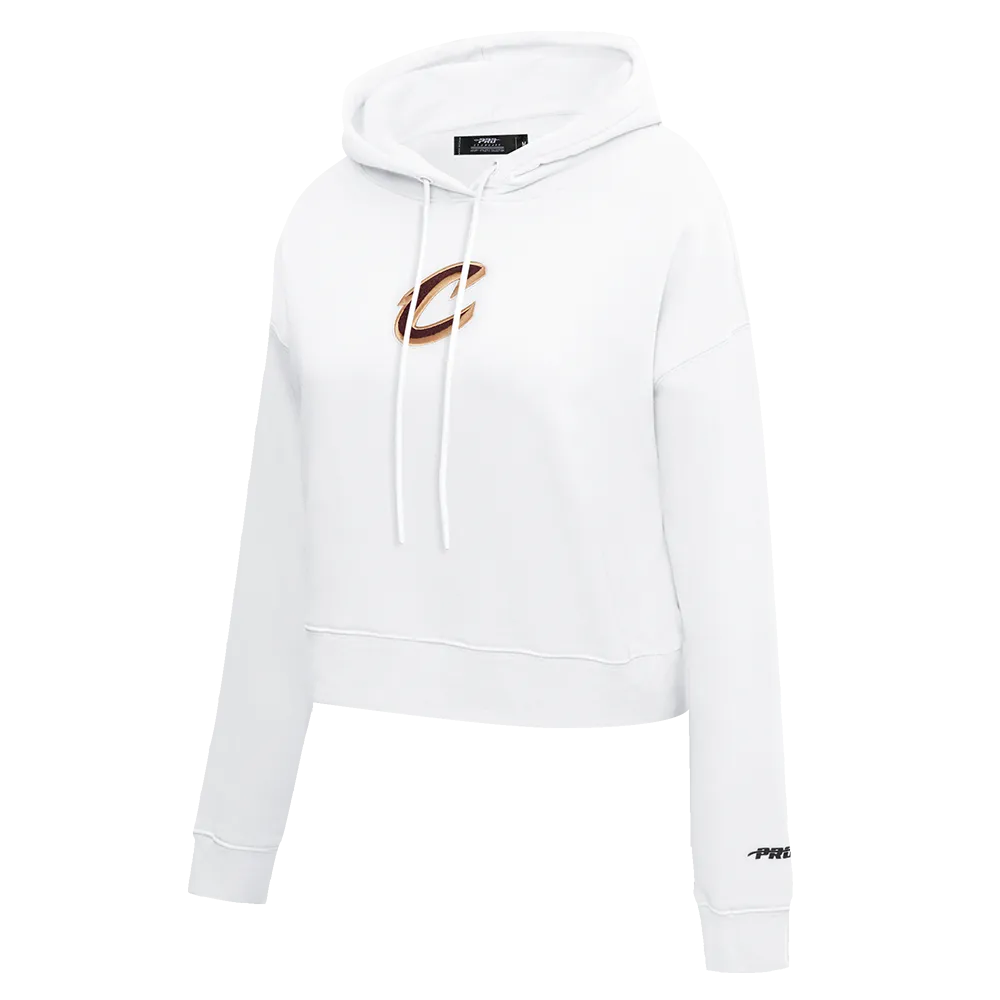 NBA CLEVELAND CAVALIERS CLASSIC WOMEN'S CROPPED PO HOODIE (WHITE)