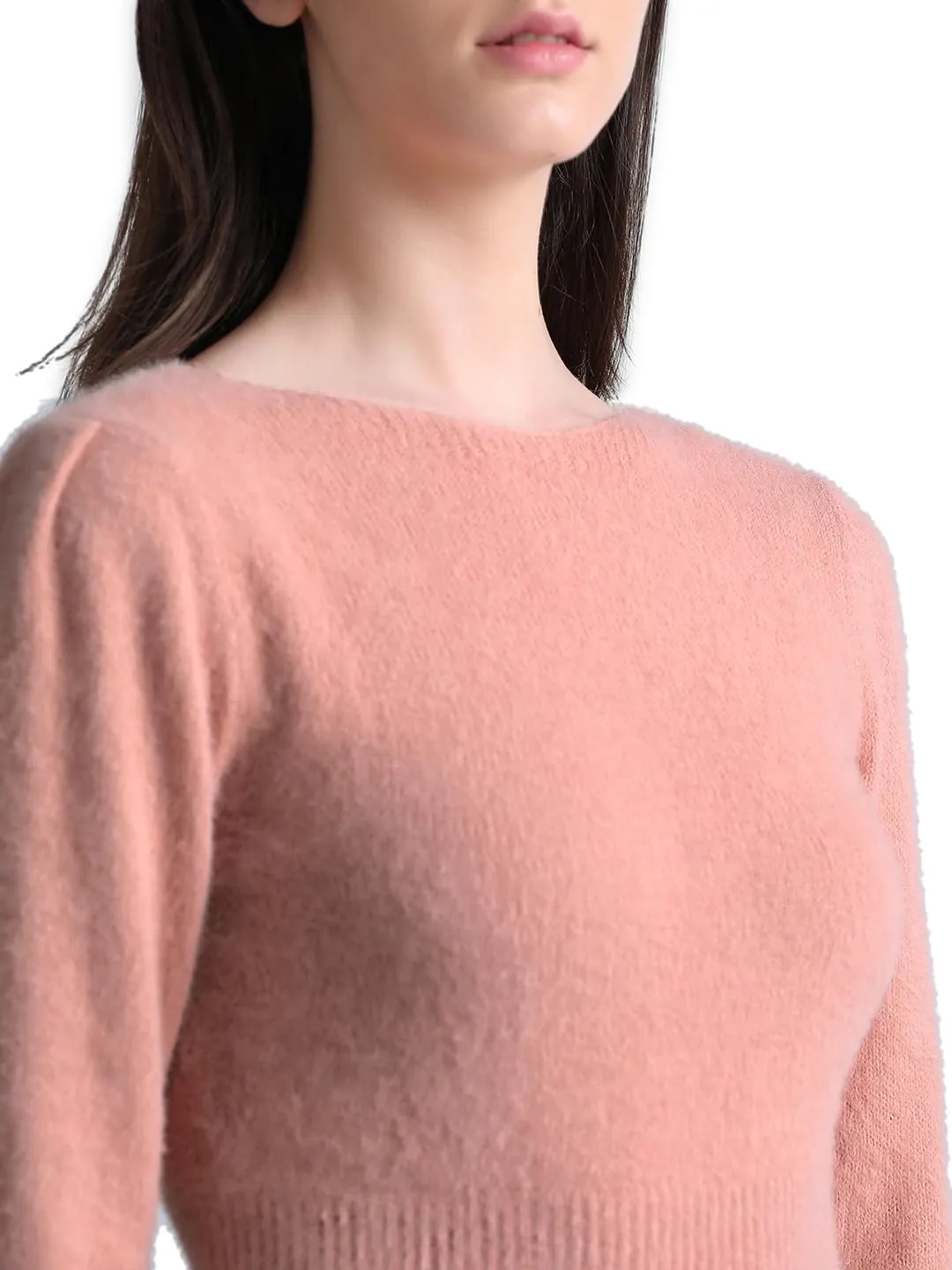 ONLY Women's Nylon Blend Round Neck Pullover Sweater (Misty Rose)