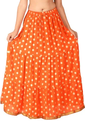 Orange Ethnic Print Maxi Skirt