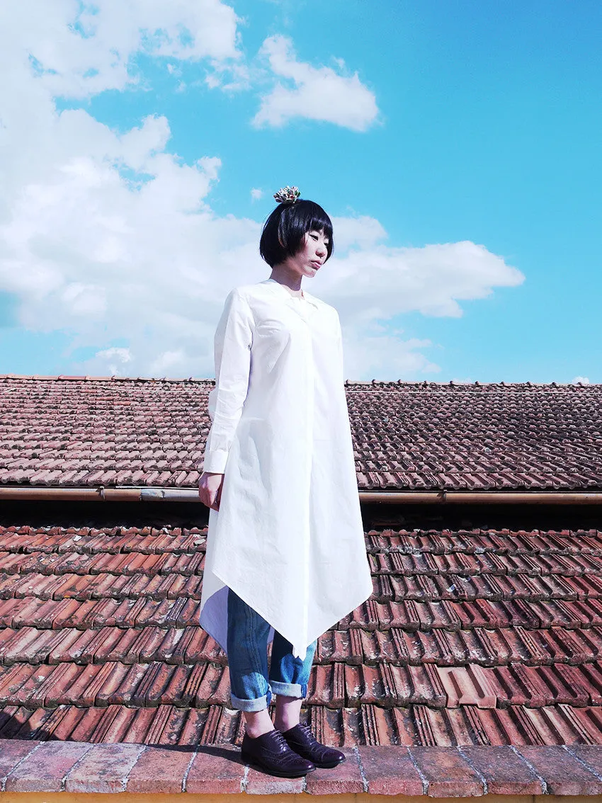 Origami Cotton Shirt Dress / White