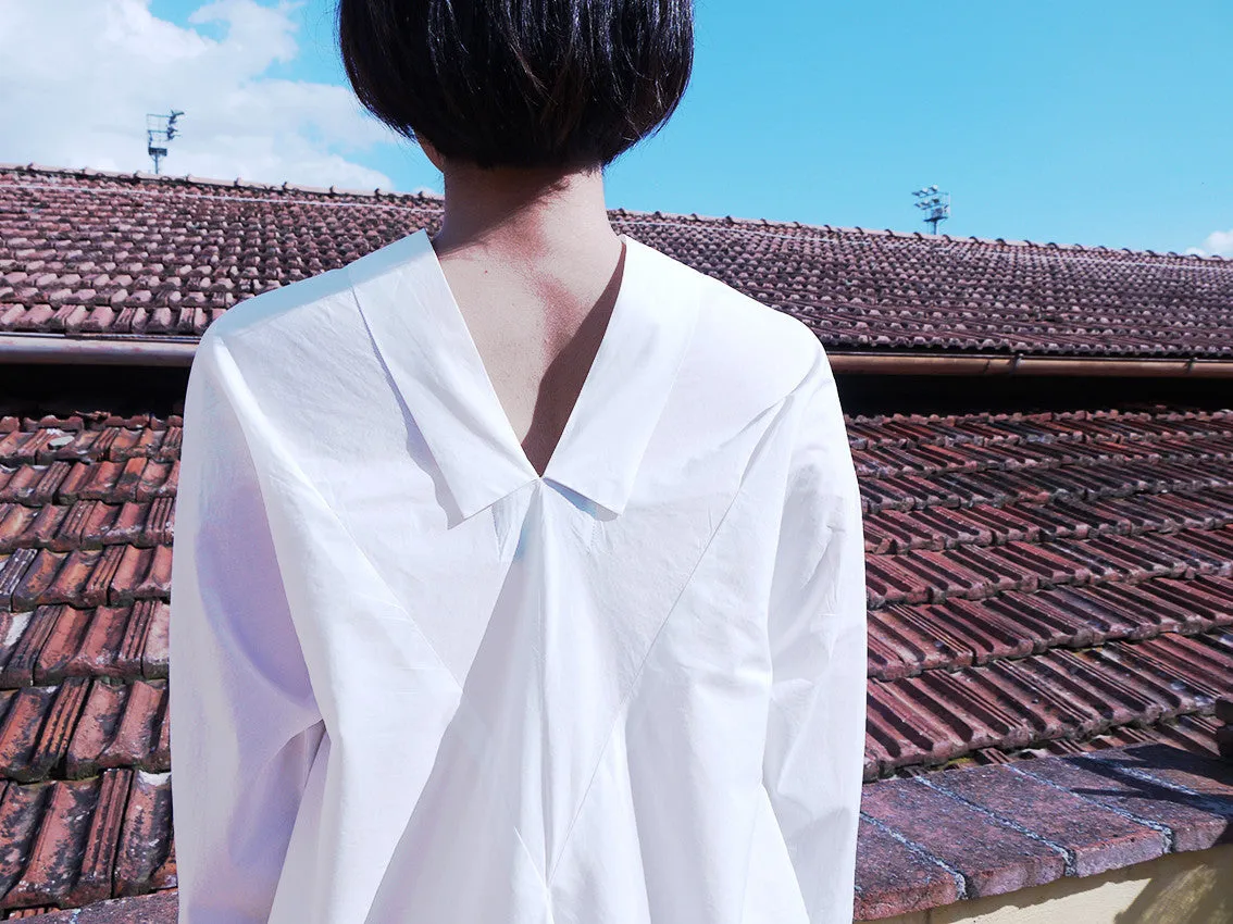 Origami Cotton Shirt Dress / White