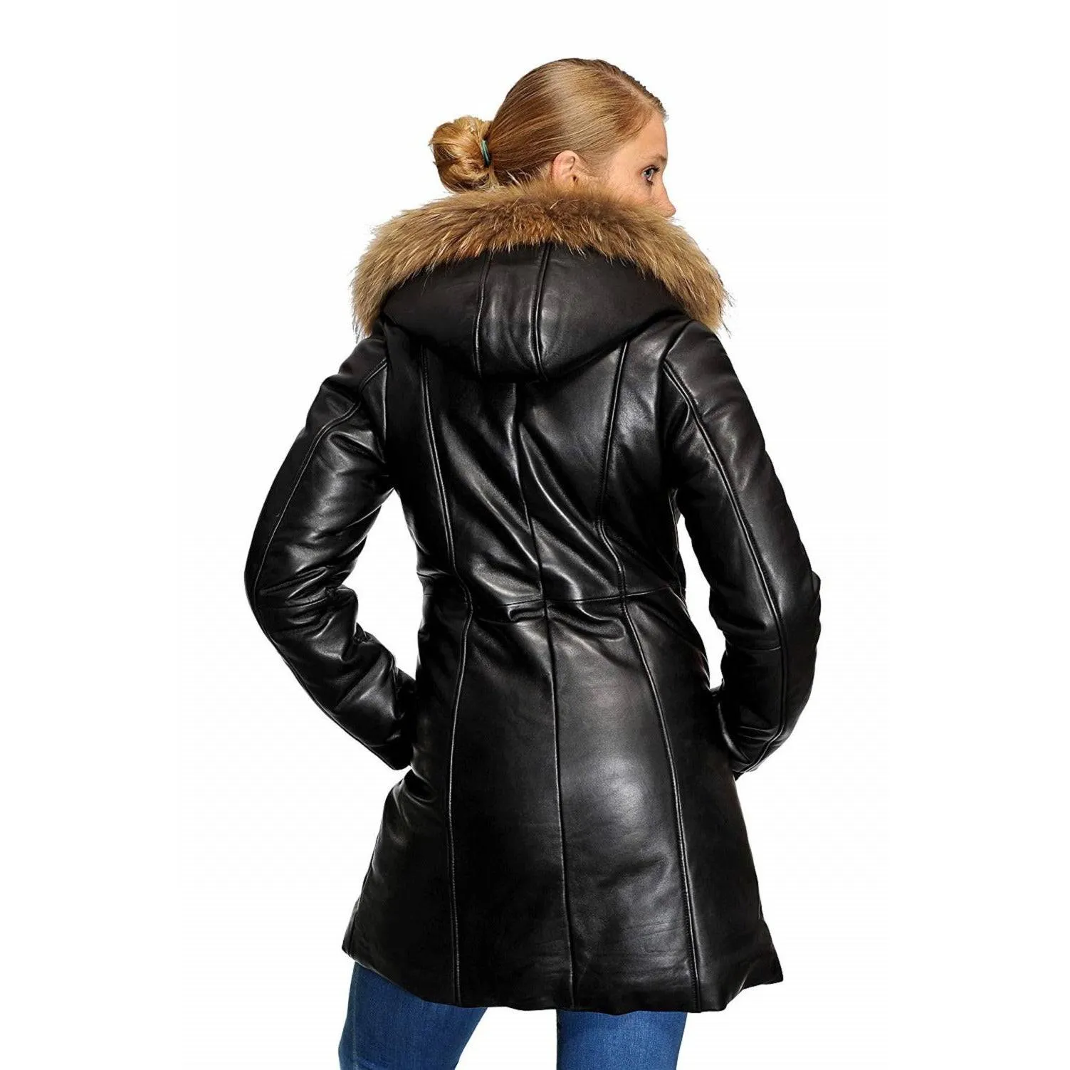 Original Goose Women's Down Parka Leather Coat