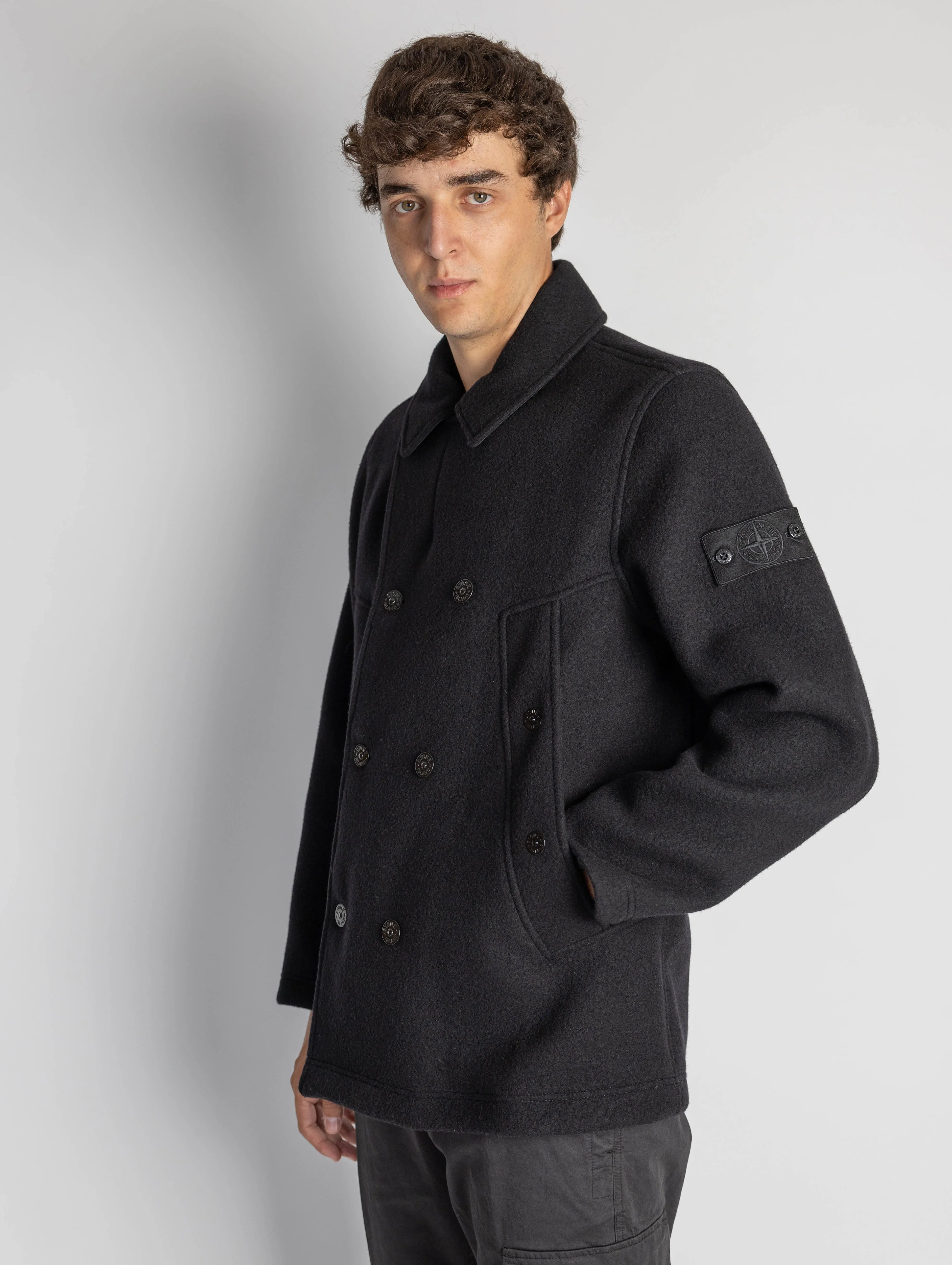 Peacoat in Panno Militare Ghost Nero