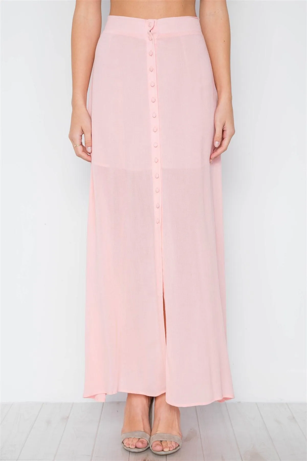 Pink Button-Front Maxi High Waist Skirt /3-2-1