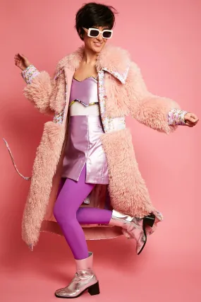 Pink Knitted Bamboo Eco Leather Shearling Coat