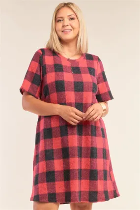 Plus Size Buffalo Plaid Checkered Sweater Midi Dress