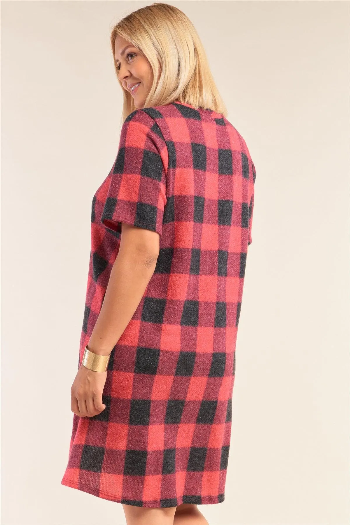 Plus Size Buffalo Plaid Checkered Sweater Midi Dress