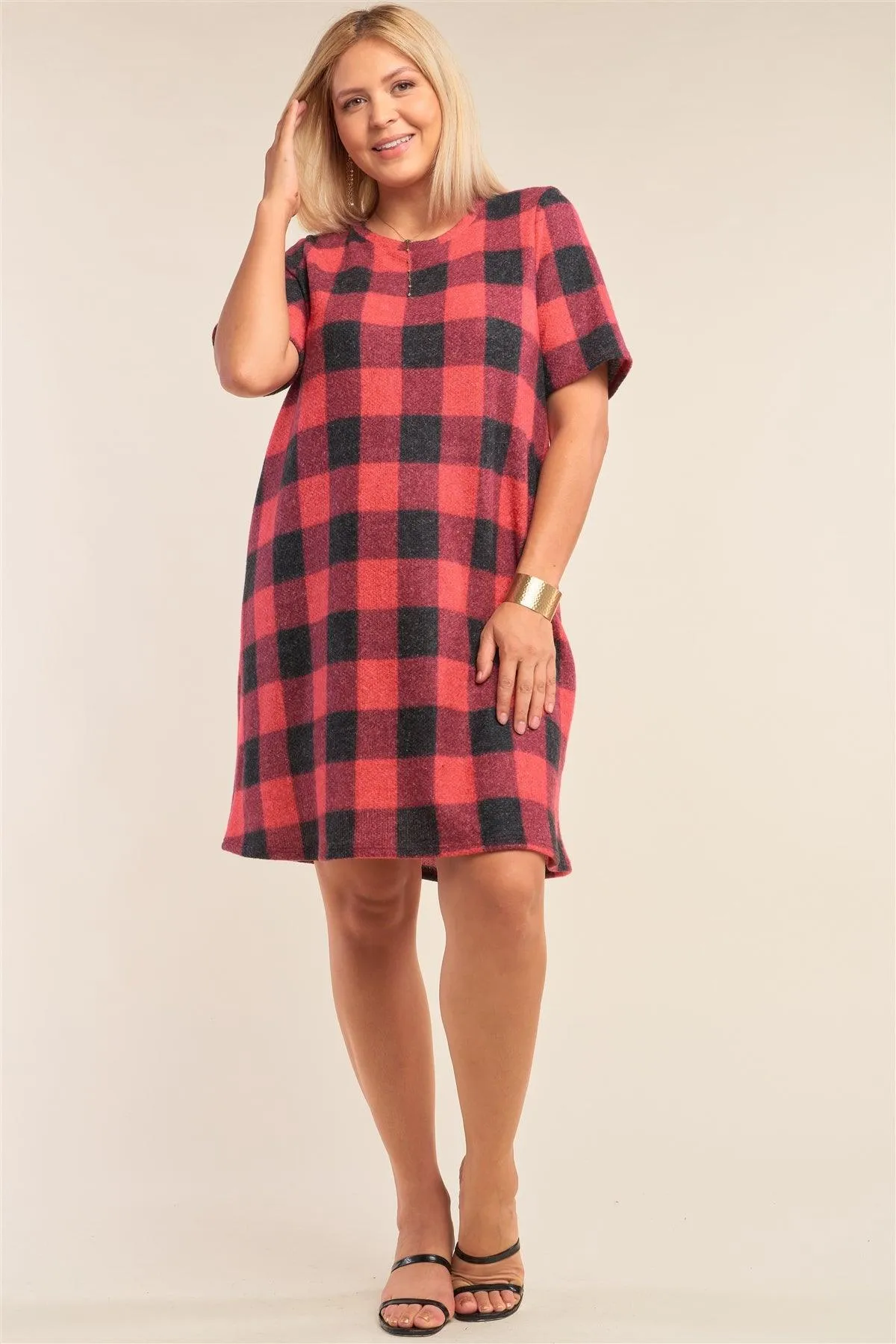 Plus Size Buffalo Plaid Checkered Sweater Midi Dress