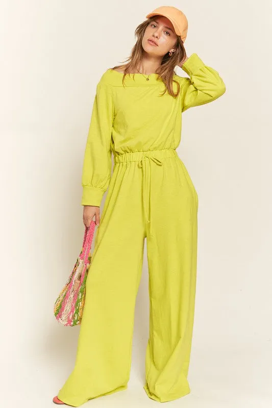 Plus Size Lime One Shoulder Terry Knit Jumpsuit