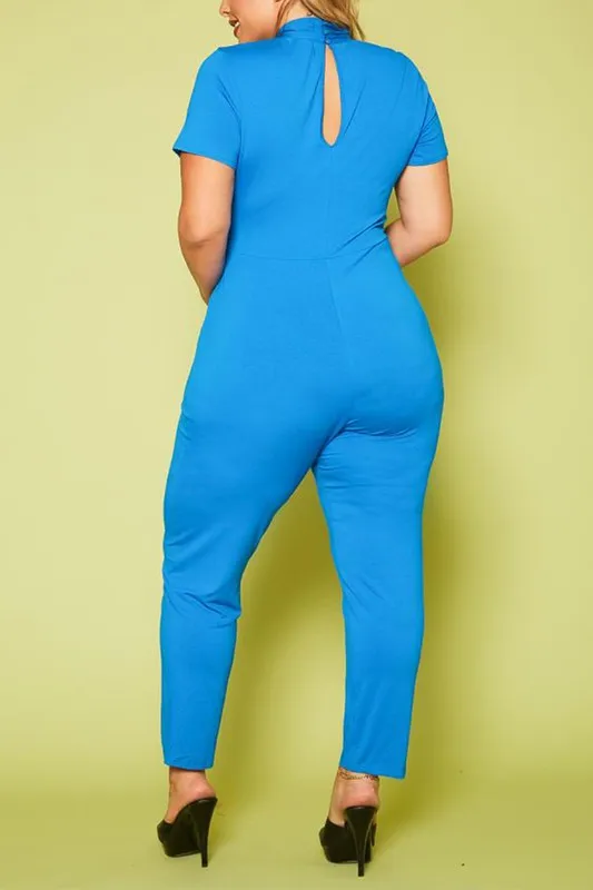 Plus Size Solid Cross Front Jumpsuit