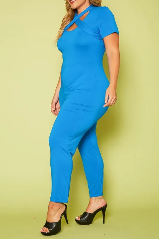 Plus Size Solid Cross Front Jumpsuit