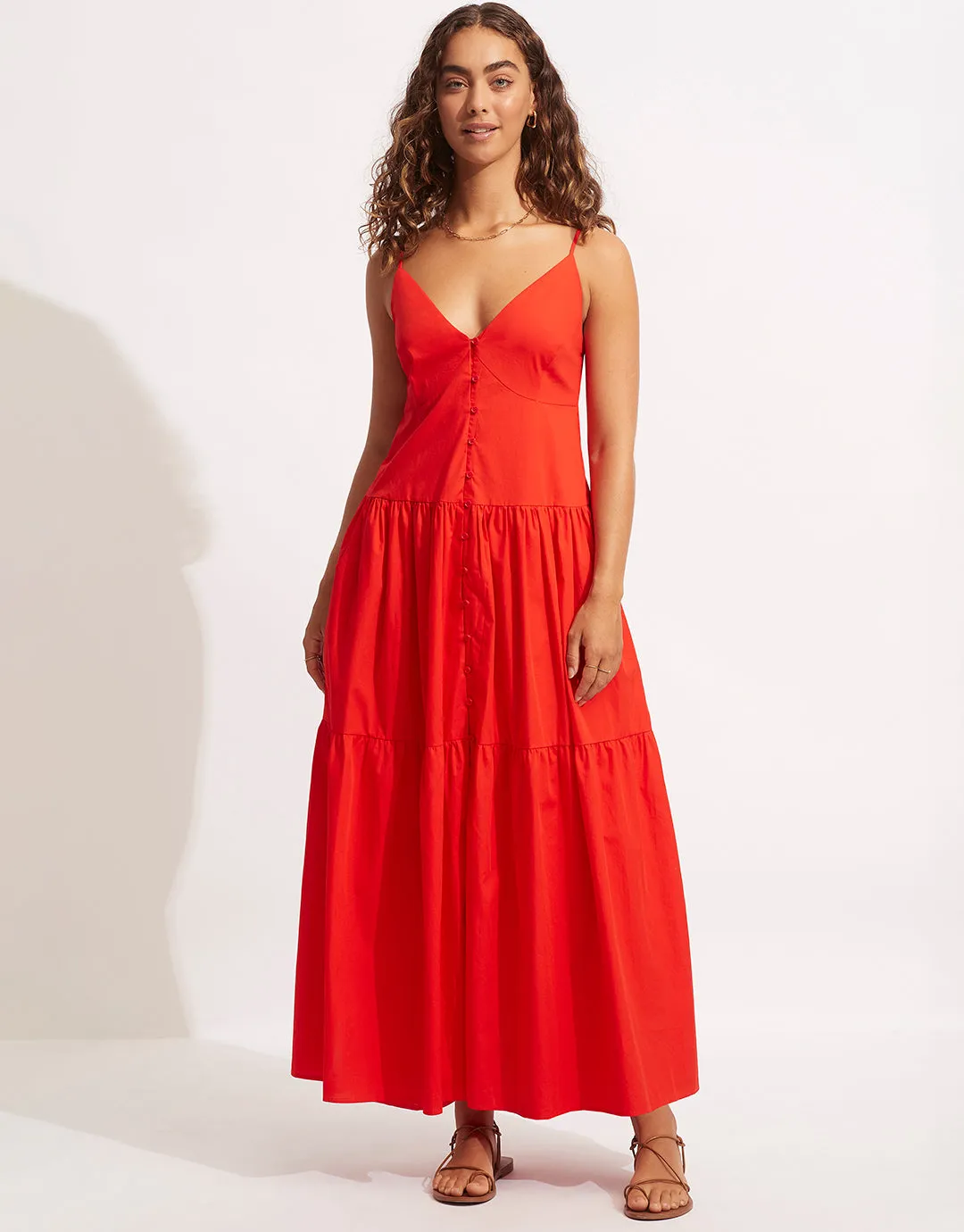 Poplin Maxi Dress - Red