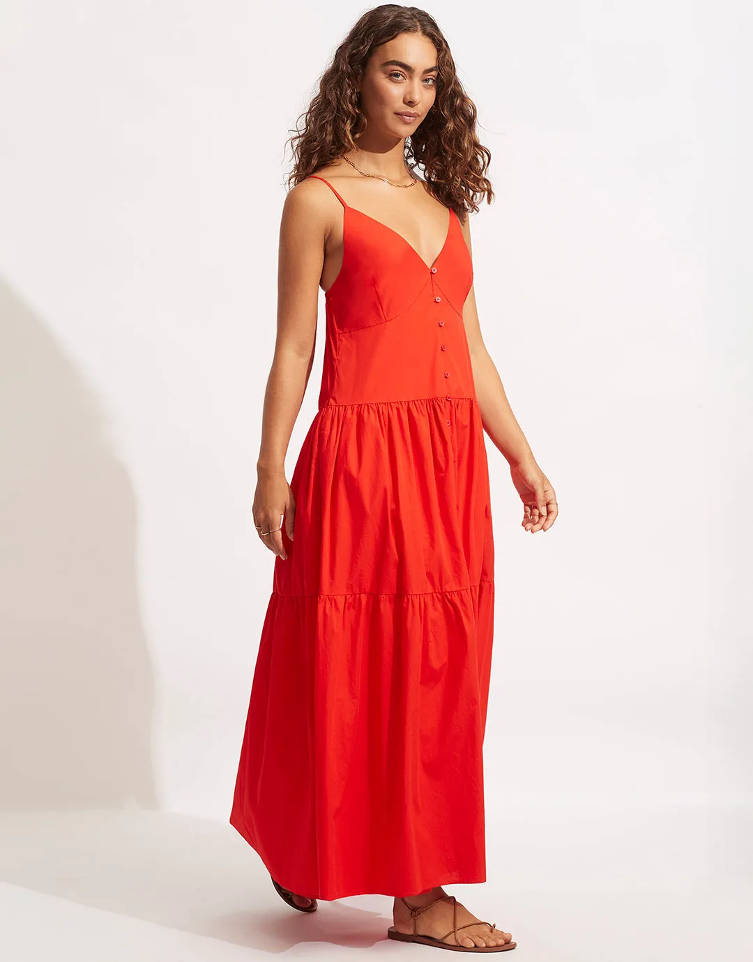 Poplin Maxi Dress - Red