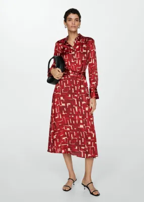 Printed shirt dress - Dark Red