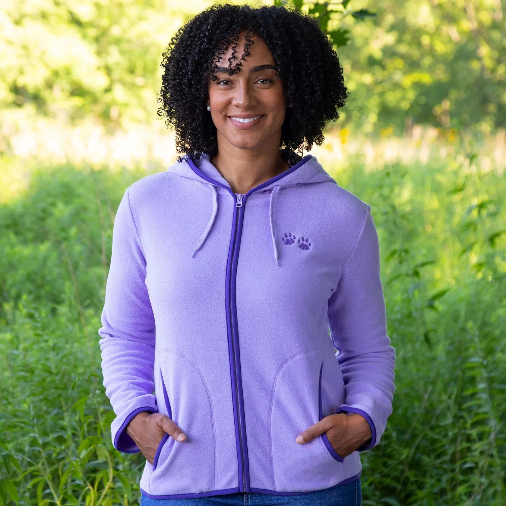 Purple Paw Trimmed Polar Fleece Hooded Jacket