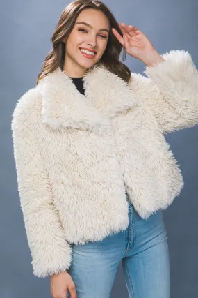 "Winter Wonderland" Ivory Faux Fur Mid Waist Coat