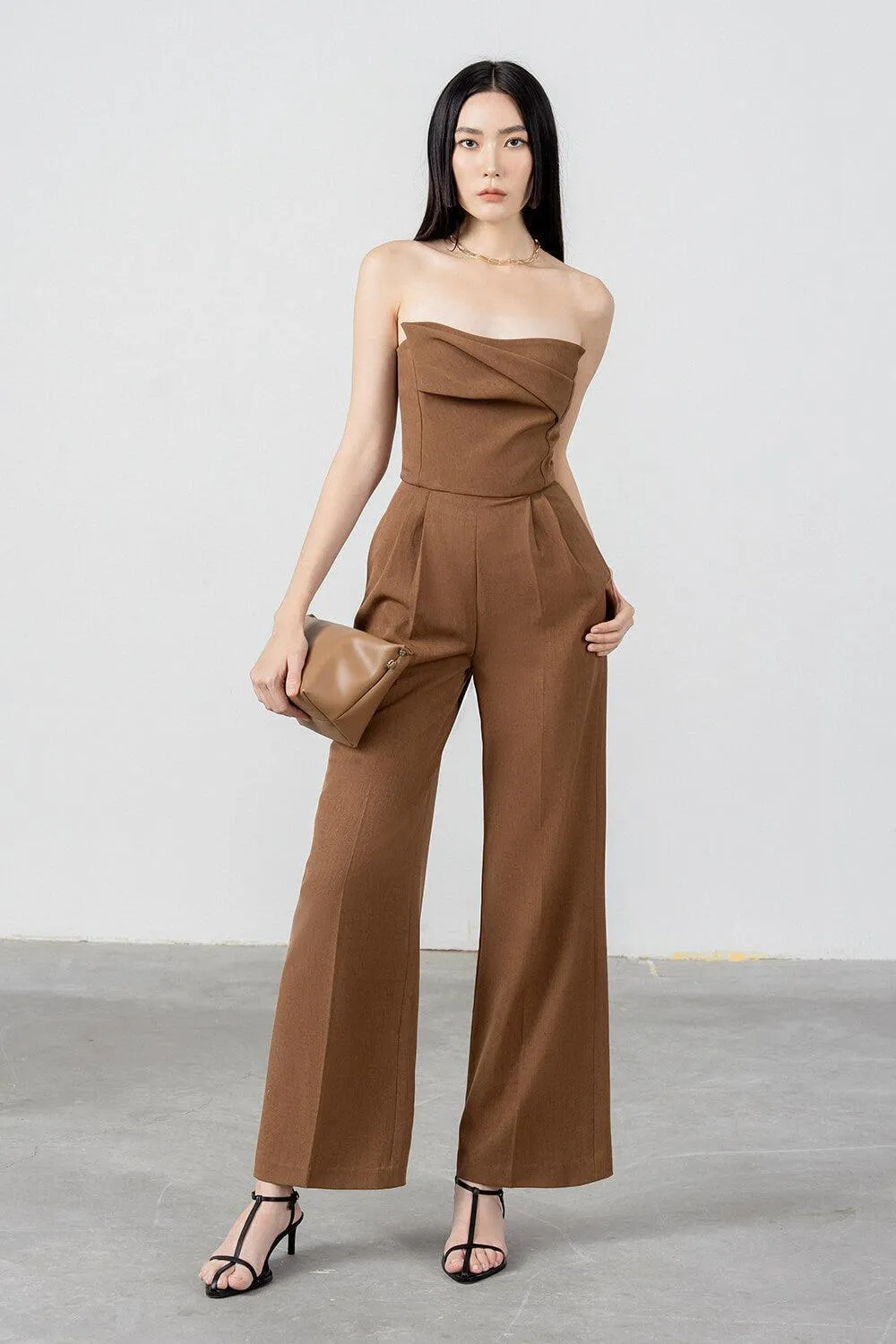 Ratih Strapless Wide Leg Polycotton Ankle Length Jumpsuit