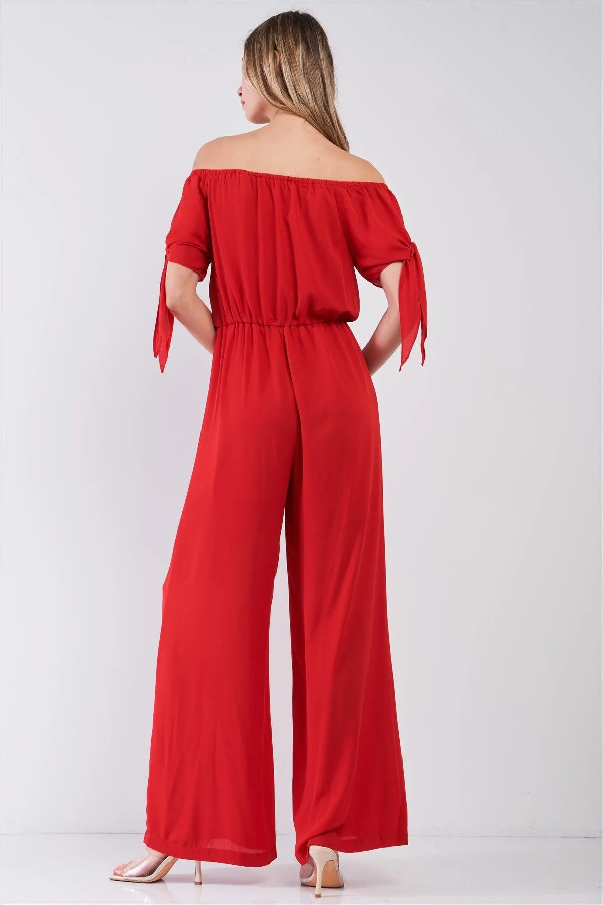 Red Off-The-Shoulder Wide Leg Jumpsuit