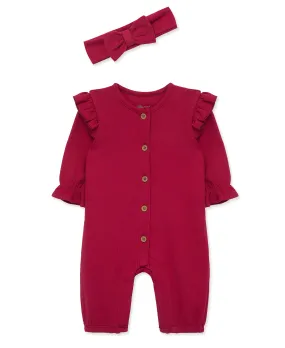 Red Pointelle Jumpsuit Set