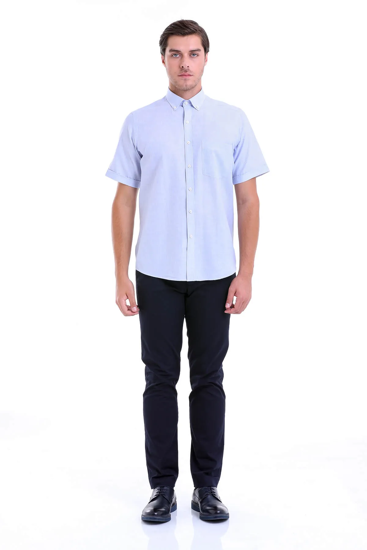 Regular Fit Cotton Blend Blue Dress Shirt