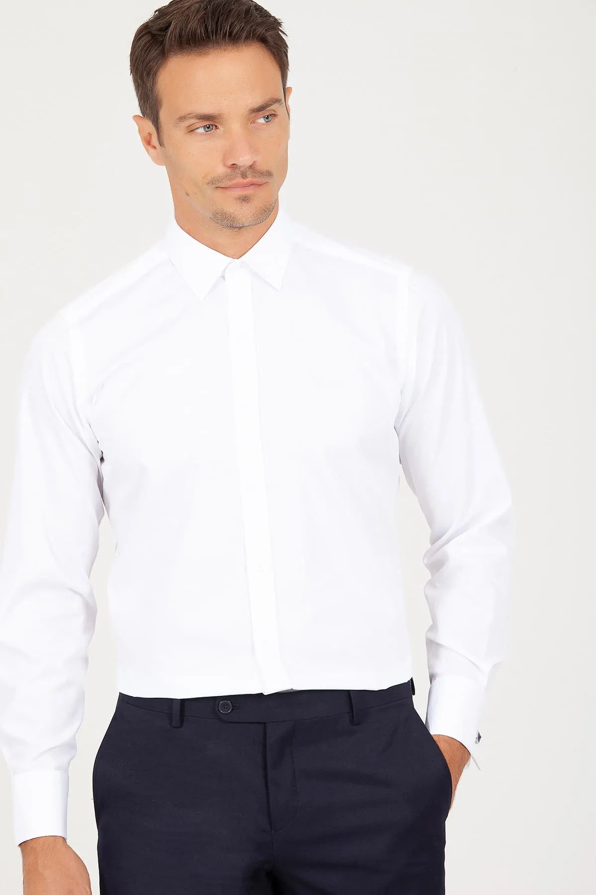 Regular Fit French Cuff 100% Cotton White Dress Shirt