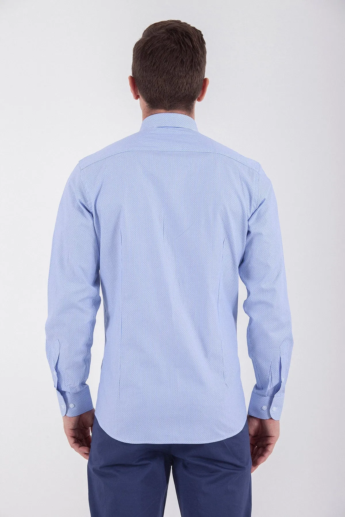 Regular Fit Long Sleeve Cotton Blue Dress Shirt