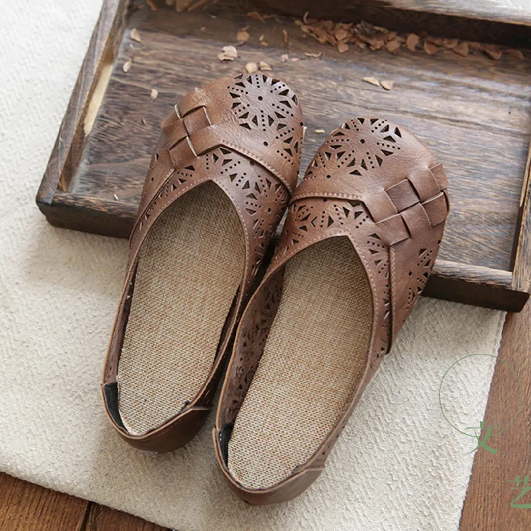 Retro Handmade Hollow Breathable Soft Slip-on Flats