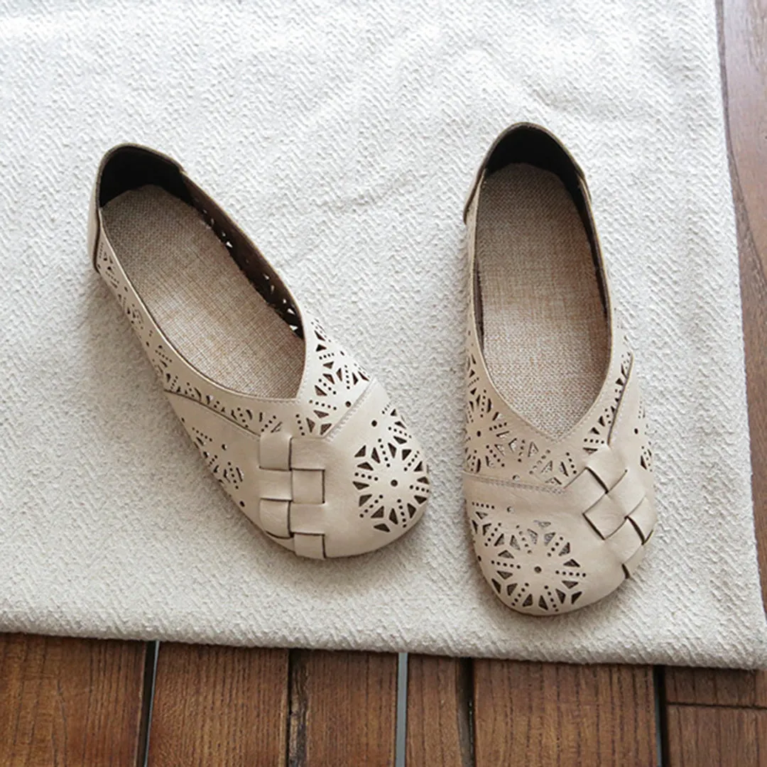 Retro Handmade Hollow Breathable Soft Slip-on Flats