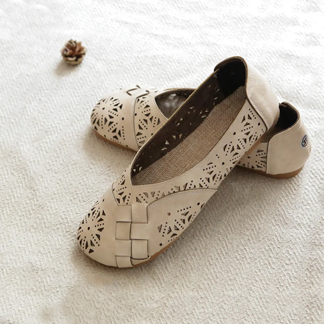 Retro Handmade Hollow Breathable Soft Slip-on Flats