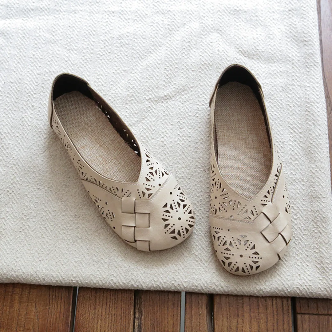 Retro Handmade Hollow Breathable Soft Slip-on Flats